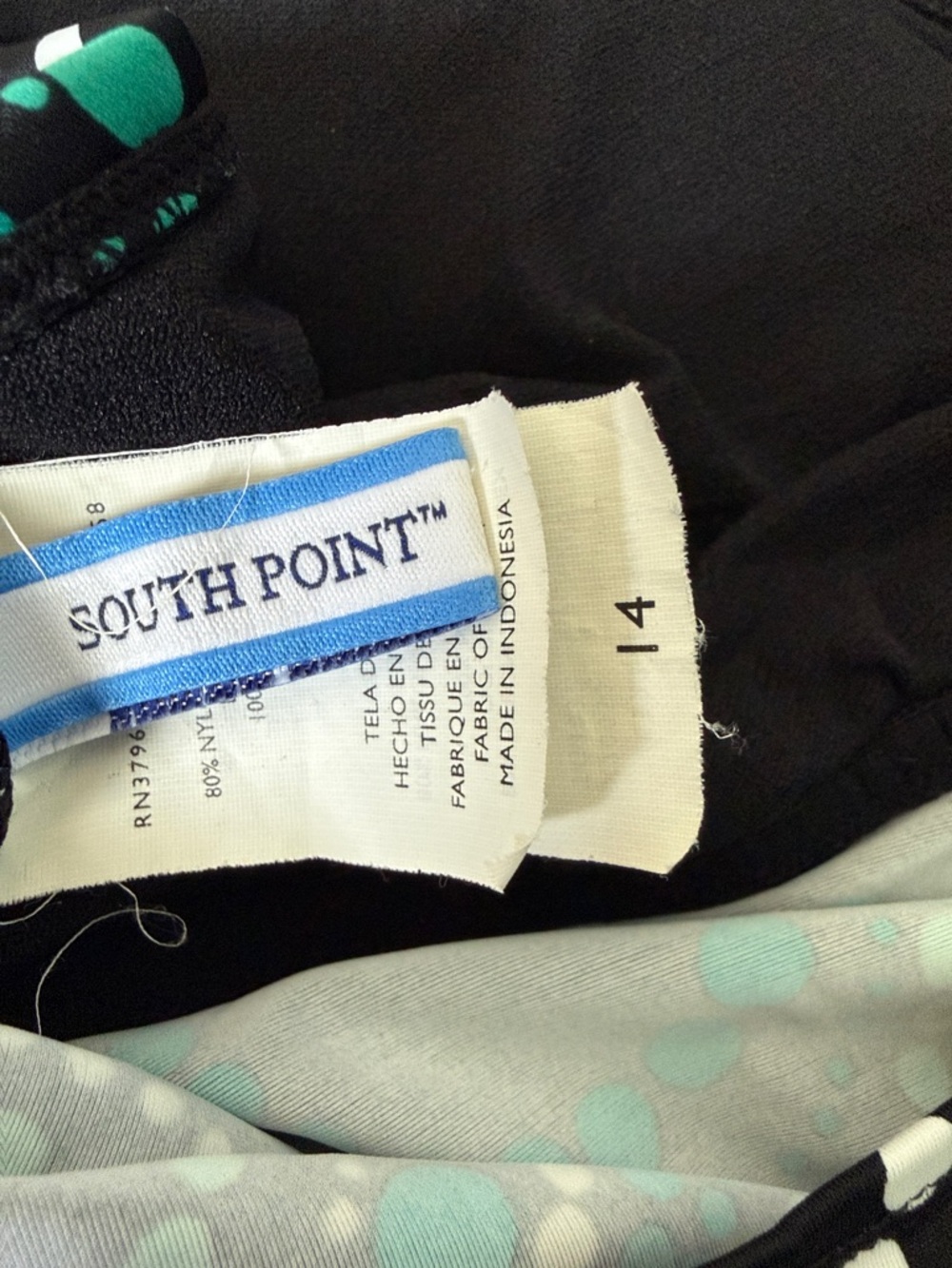 Black Tankini Top with Aqua and White Dot Swirl Print - Picture 3 of 3